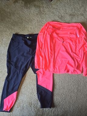 Neon Pink & Black Active Leggings and Pullover Set